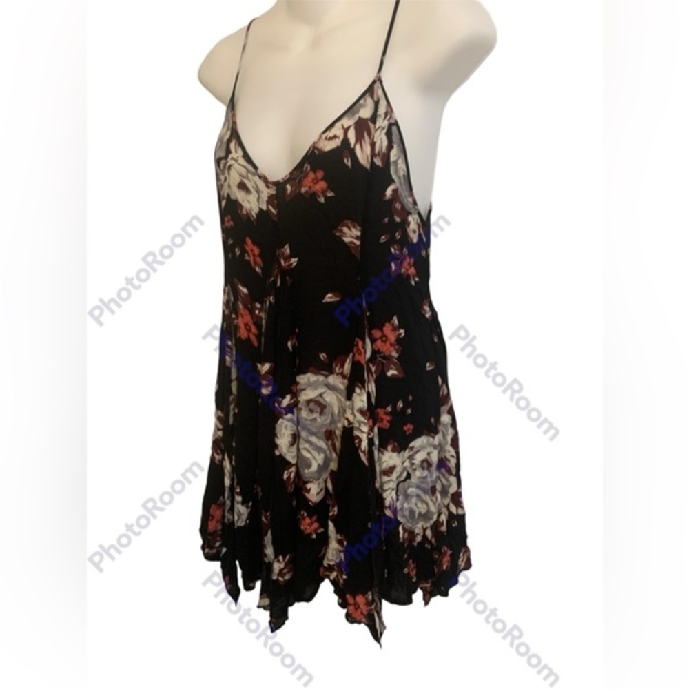 Free People Black Floral Asymmetrical Slip Sundress